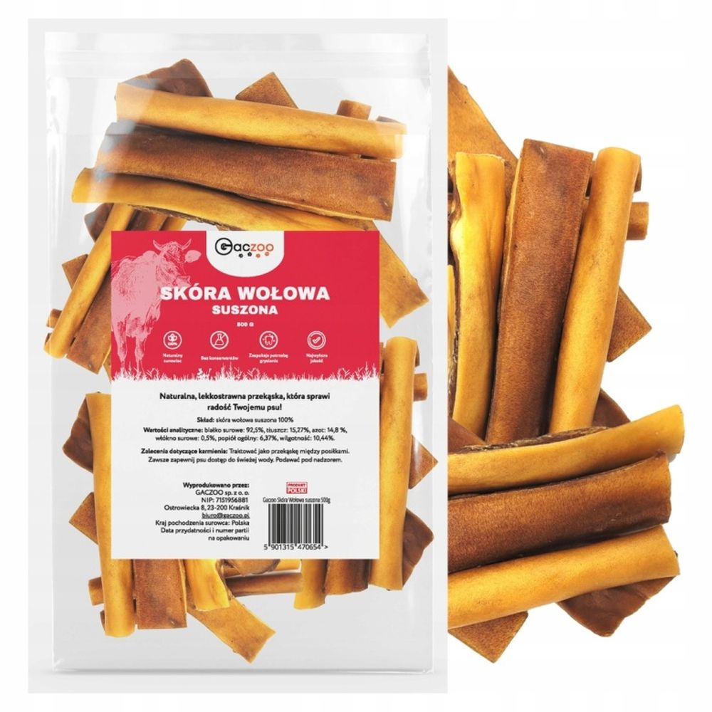 Suszona Skóra Wołowa naturalny przysmak dla psa 500g Gaczoo gryzaki